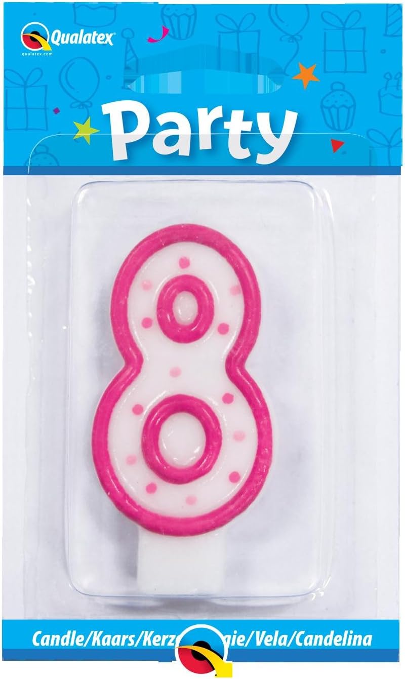 Qualatex Candle Age 8, 8th Birthday Candle, Birthday Cake Candle Age 8 Eighth Birthday, 26585, Pink