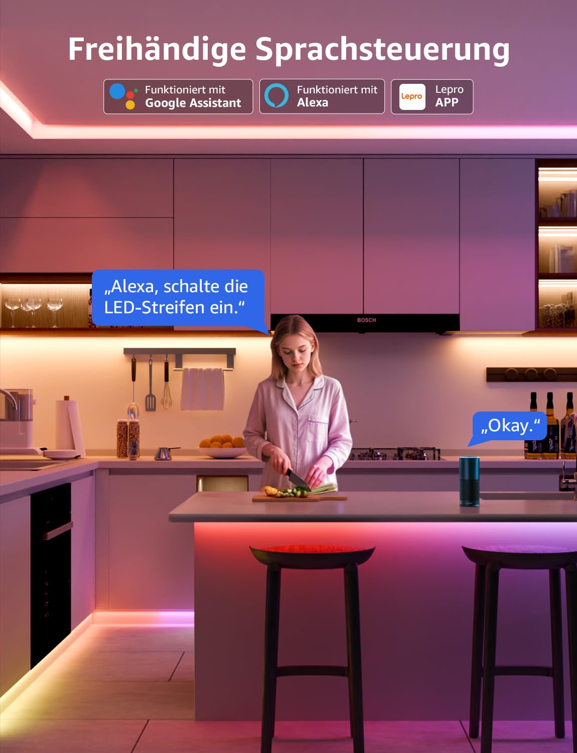 Lepro AI LED Streifen S2, 5M RGBCW LED Strip mit echtem Weißlicht, MagicColor RGBIC, Personalisierter KI-Lichtdesigner, Musik-Sync, Kompatibel mit Alexa & Google Assistant für Gaming & Ambiente 9