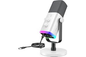 Fifine Dynamic Studio XLR/USB Microphone, Gaming Streaming RGB Microphone for PC/MAC/PS5, Desktop Computer Mic with Monitorin