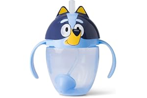 The First Years Bluey Trainer Weighted Straw Cup - Toddler Cups with Weighted Straw - Baby and Toddler Straw Cup Spill Proof - Bluey Toddler Feeding Supplies - Ages 6 Months and Up - 7 Ounce