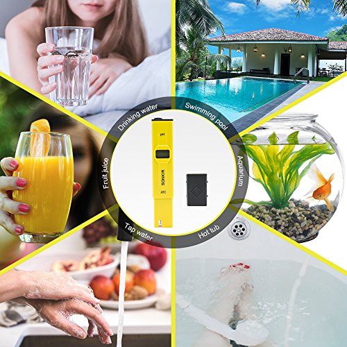 pH Meter, Sonkir Advanced Digital pH Tester for Water Quality Test, ATC Function, 0.01 Resolution Backlit LCD Display (Yellow)