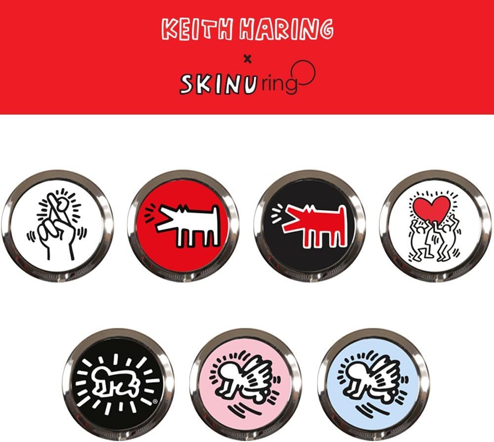 Amazon Skinu キースへリング リングオー 360度回転可能で使いやすい 落下防止 スタンド機能 おしゃれなデザイン 半永久的ジェルパッド Keith Haring Ring O Angel Wing Blue ケース カバー 通販