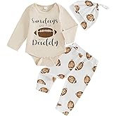 Karuedoo Newborn Baby Boy Football Outfit Sundays Are For Football with Daddy Long Sleeve Romper Football Pants Hat 3Pcs Sets