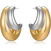 HolidayQbee Gold And Silver Earrings Chunky Angel Wing Earrings Mixed Metal Earrings Chunky Hoop Earrings Fashion Jewelry