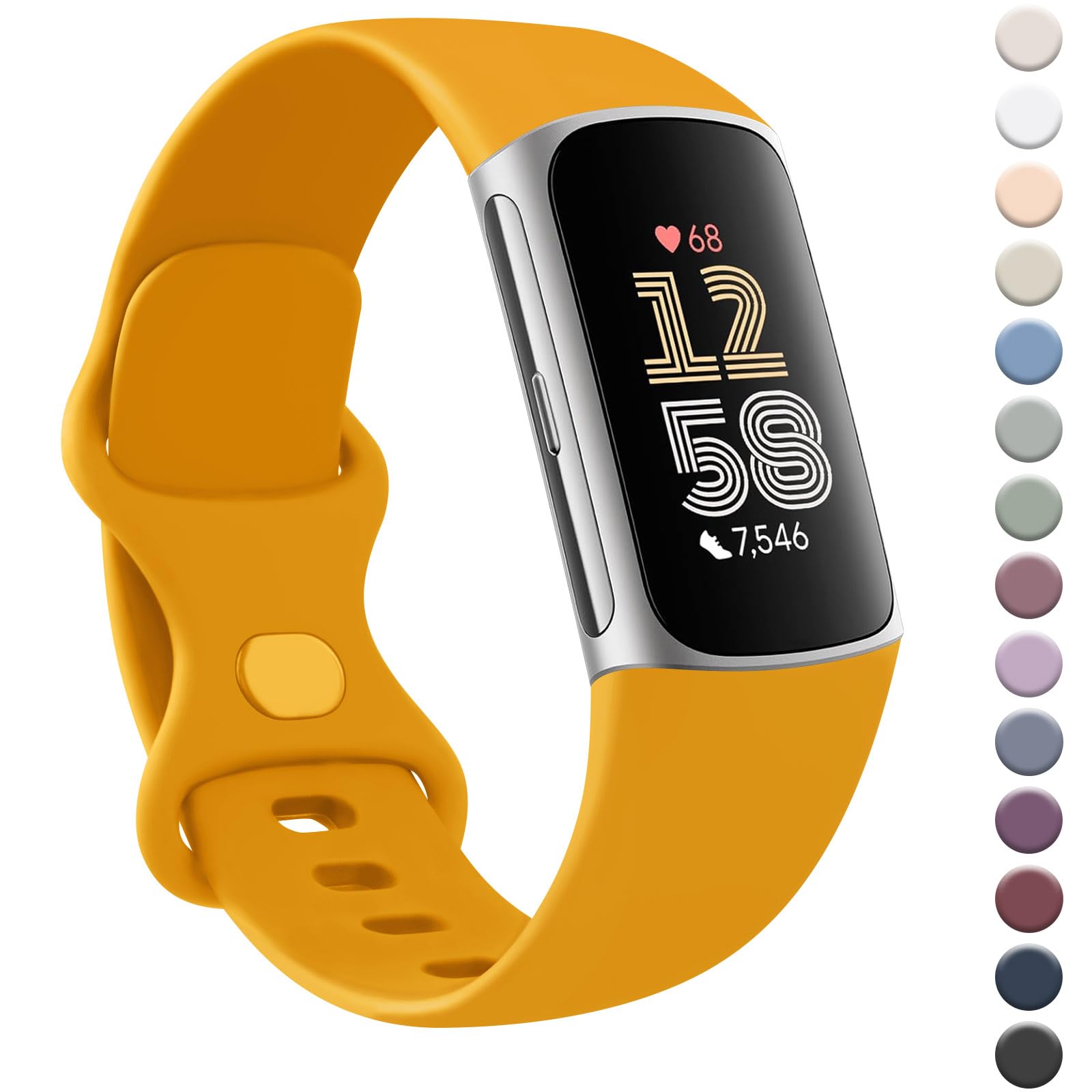 AK Strap for Fitbit Charge 6/5 - Silicone Sport Classic Soft Replacement Band Compatible With Charge 6/5 for Women Men (Small, Morning Glow)