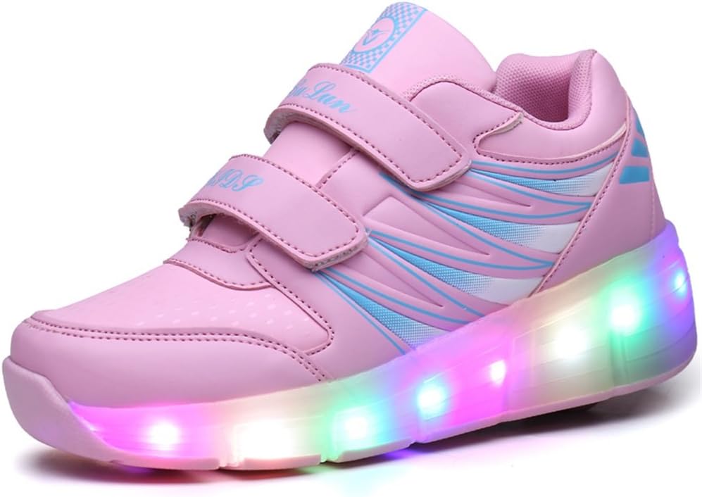 Ufatansy USB Charging Shoes Roller Shoes Girls Roller Skate Shoes Boys Kids LED Light up Wheel Shoes Roller Sneakers Shoes Wheels for Kids Best Gifts