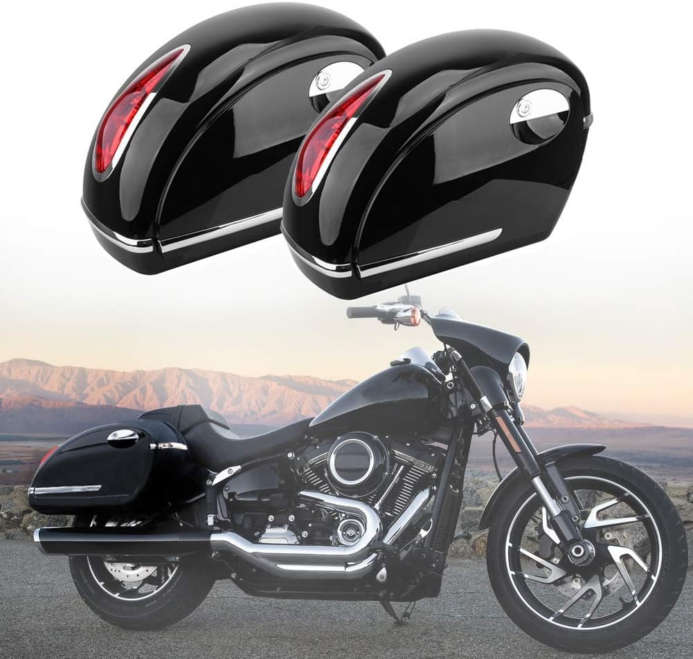 2Pcs Motorcycles Universal Black Hard Trunk Saddlebags, Luggage w/Lights Waterproof Heavy Saddle Bags fit for Harley, Honda, Suzuki, Kawasaki, Yamaha, Victory: Automotive