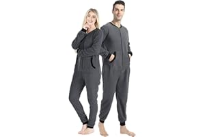 dressfan Unisex Pajamas Onesie Jumpsuit Loungewear Thermal Zipper Non-Footed,Women&Men…