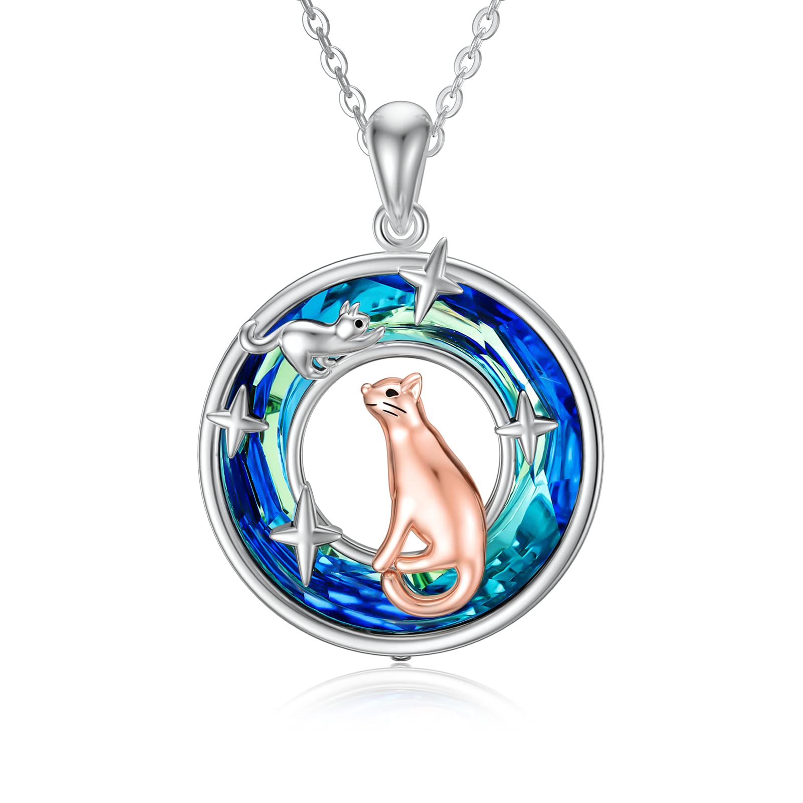 URONE Cat Necklace with Crystal Sterling Silver Mom and Daughter Necklace Cute Animal Jewellery Mother's Day Gifts for Women Girl Her
