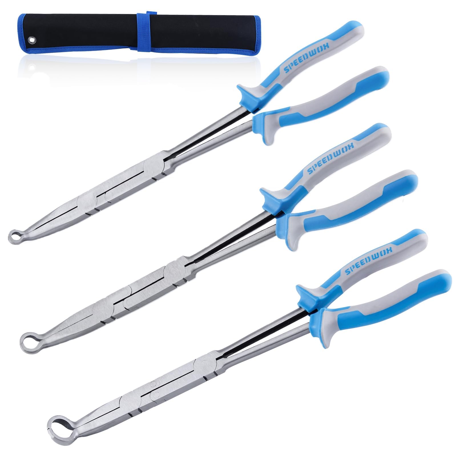 SPEEDWOX 3pcs 13-Inch Long Reach Double Joint Ring Nose Pliers - XL Pivot for Hose Grip 1/3" 3/4" Diameter Removal in Narrow Spaces