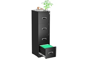 Greenvelly Metal 4 Drawer File Cabinet, Vertical File Cabinet with Lock, Locking Filing Cabinets for Home Office, Letter/Legal/A4/F4 Size/Anti-Tip (Black)