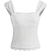 SweatyRocks Women's Summer Lace Square Neck Tank Top Sleeveless Slim Fit Eyelet Tops