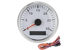 Acouto 85mm Boat Tachometer Sensor with IP67 Tacho Gauge, 3000 RPM, Red Light, and LCD Display for 12V/24V Systems