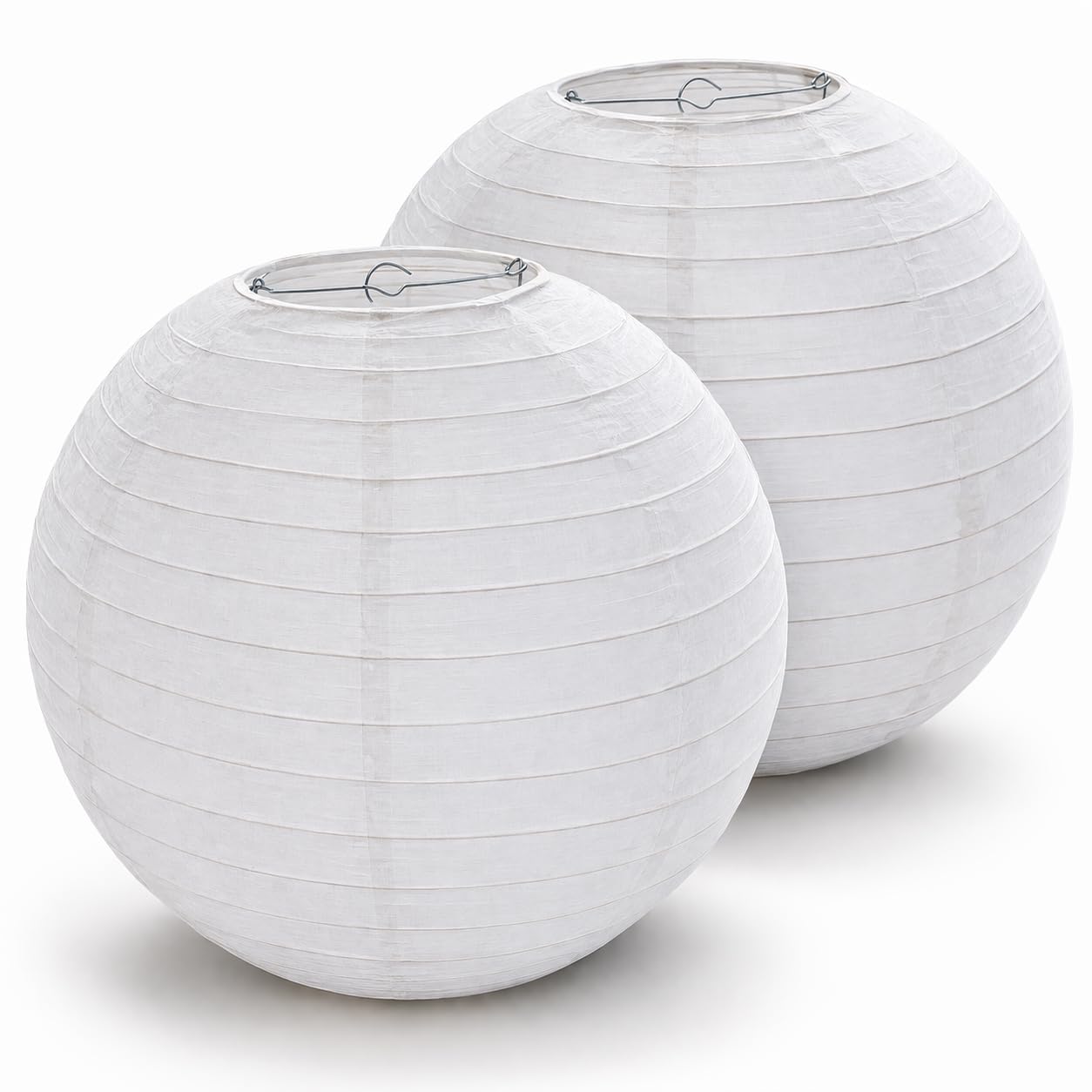 2 Pack White Paper Lampshade 30cm - Large Hanging Lantern Shade, Ribbed Bamboo Style Ceiling Light Shade, Round Paper Lamp Cover for Living Room Bedroom Décor