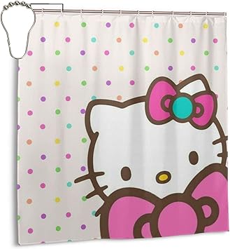 Amazon Co Jp ハローキティのピンクヘアピンの壁紙 シャワーカーテン 防カビ 防水 軽量 速乾 取付簡単 おしゃれ かわいい 遮光 浴室カーテン 183x183cm ホーム キッチン