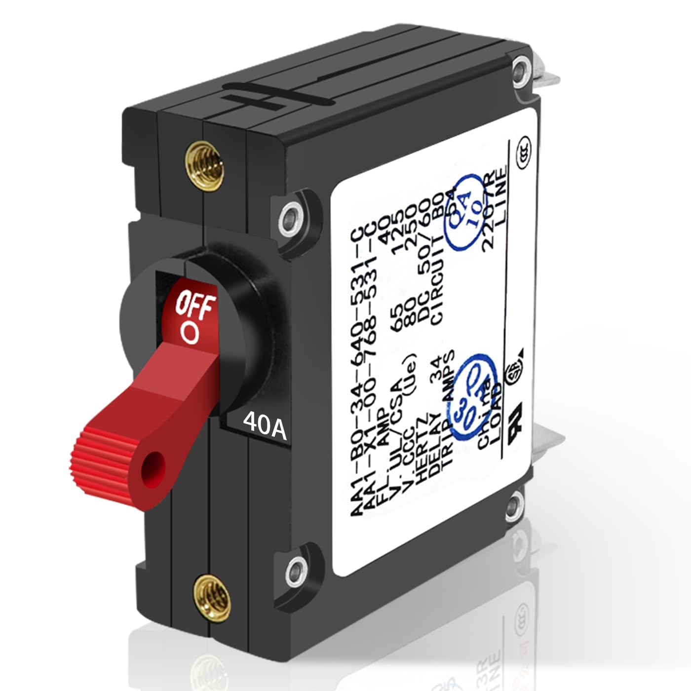 Photo 1 of A Series Red Toggle AC/DC Single Pole 40A Boat Magnetic Circuit Breaker - 40 Amp Protects Low Power Devices for Yachts, Motorhomes, Campers and Caravans
