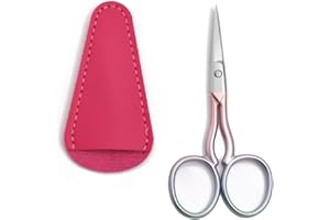 HIGHSONER WAVE 3.5 Inch Facial Hair Small Grooming Scissors For Men Women - Eyebrow, Nose Hair, Mustache, Beard, Eyelashes, Ear Trimming Kit - Straight and Rounded Safety Tip Clippers (Pink)