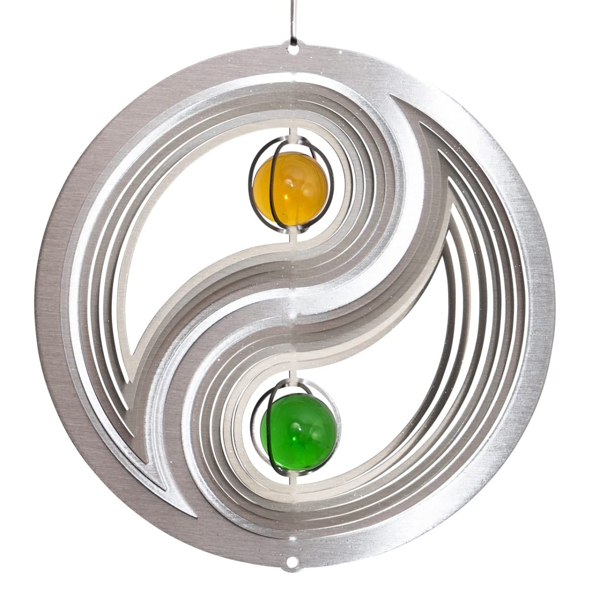 CIM stainless steel wind spinner - Yin Yang - incl. ball bearing swivel, hook and nylon cord - attractive stainless-steel decoration to hang up (Yin Yang 200)