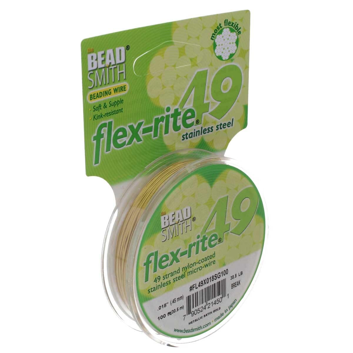 The Beadsmith Flex-Rite 49 Strand Nylon Coated, Stainless-Steel Beading Wire, Jewelry Making Supply (.018 Dia, Metallic Satin Gold - 100 Ft)