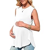 FMEYOA Women's Maternity Tank Top Summer Sleeveless Crewneck Pregnancy Shirts Side Split Maternity Clothes