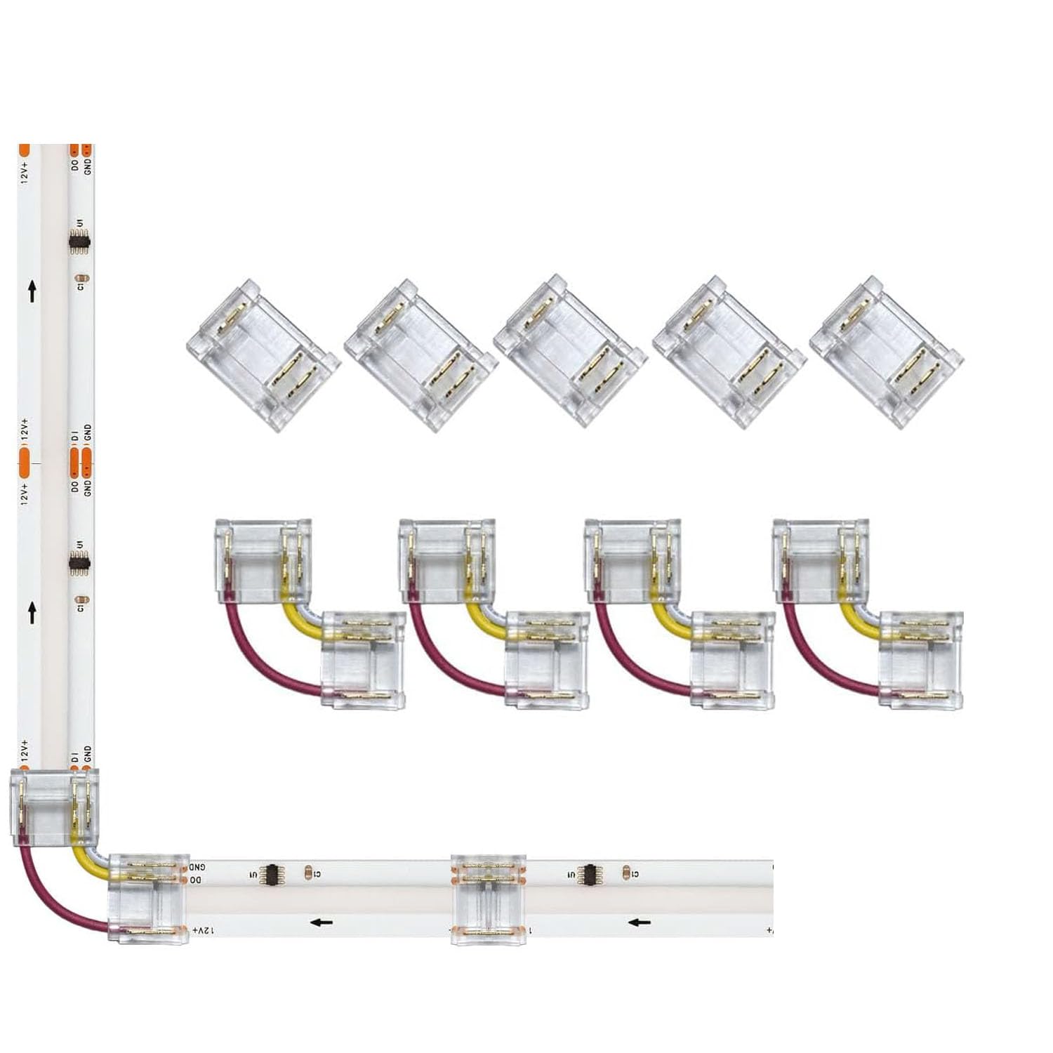 ENQIMAOYI 3Pin 12mm FCOB LED Connectors for RGB Smart IC COB LED Strip Light, 5pcs Strip to Strip, 4pcs L Shape, WS2811 720LED, Indoor Use