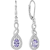Lwsary Oval Cut Dangle Drop Earrings 925 Sterling Silver Infinity Twisted Leverback Earrings Birthstone Jewelry for Women