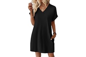 isermeo Dresses for Women 2026 Casual Summer Tshirt Dresses Short Rolled Sleeve Beach Cover Ups with Pockets S-XXL
