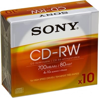 Sony CD-RW 700MB High Speed 4-10x Blank Discs Slim Case 10 Pack
