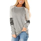 HARHAY 2025 Women's Leopard Print Color Block Tunic Round Neck Long Sleeve Shirts Striped Causal Blouses Tops