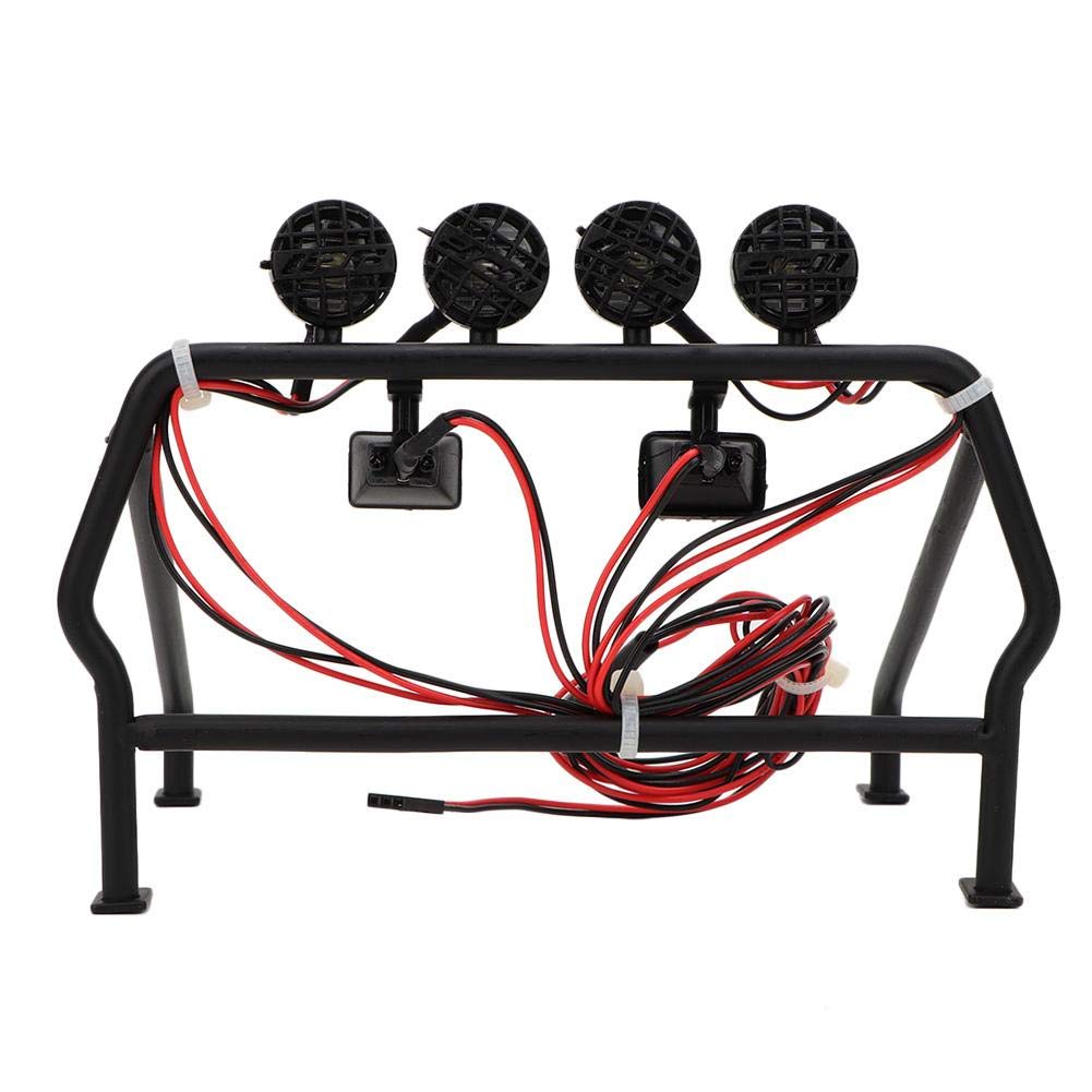 Metal Roll Cage, RC Roll Cage Frame Body with 6 LED Light Compatible with SCX10 1/10 Axial RC Car Model Toy
