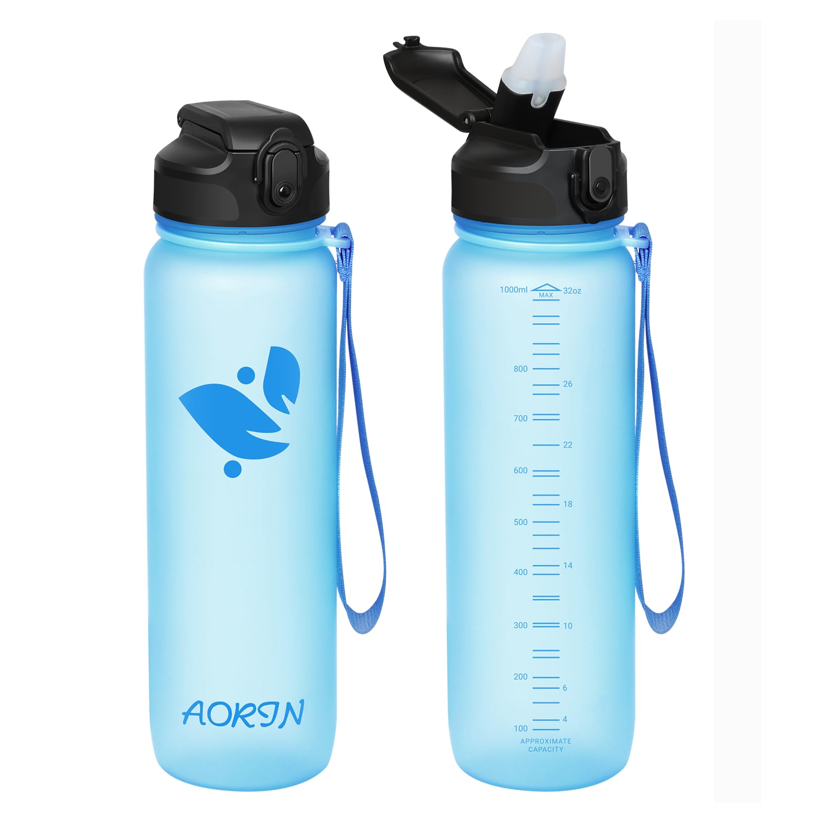 AORIN Water Bottle with Straw- 1000ml - Tritan Sports Bottle BPA-Free, Leakproof Drinks Bottle, One Click Flip Lid for Kids, Adults, Ideal for Gym, Yoga, Outdoor & Camping