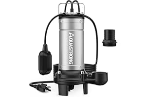 Aquastrong 1HP Sewage Sump Pump, Stainless Steel, 115V Automatic Float Switch, Cast Iron Impeller, Submersible Effluent/Sewage Pump for Sump Basin, Basement, 2'' NPT Discharge with 5283GPH