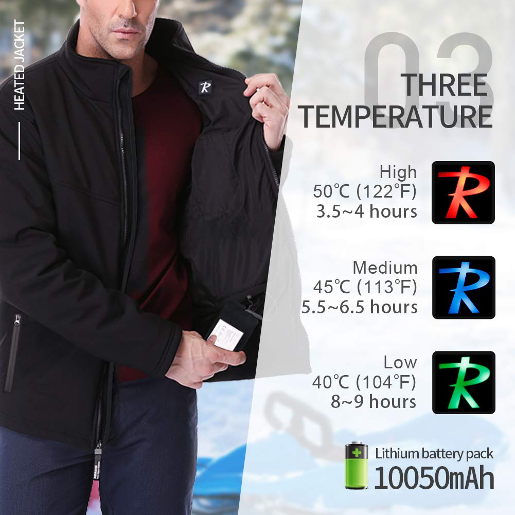 Heated Jacket for Men with 5 Heated Zone and 7.4V 10050mAh Battery Passed UL Certification Comfortable Stylish Warm (M) Black