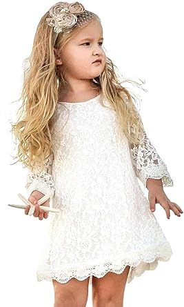 BGIRNUK Flower Girl Lace Dress 3//4 Sleeve Princess Party Dresses