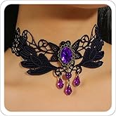 Sidlens Goth Black Choker Necklace Crystal Bead Pendant Necklace for Women Gothic Velvet Lace Choker Halloween Vampire Witch Cosplay