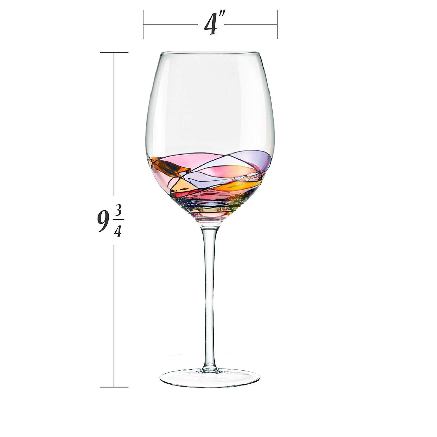DAQQ Red Wine Glasses Set of 2 Hand Painted Designed with Strong Presence Inspired by The 'Duomo