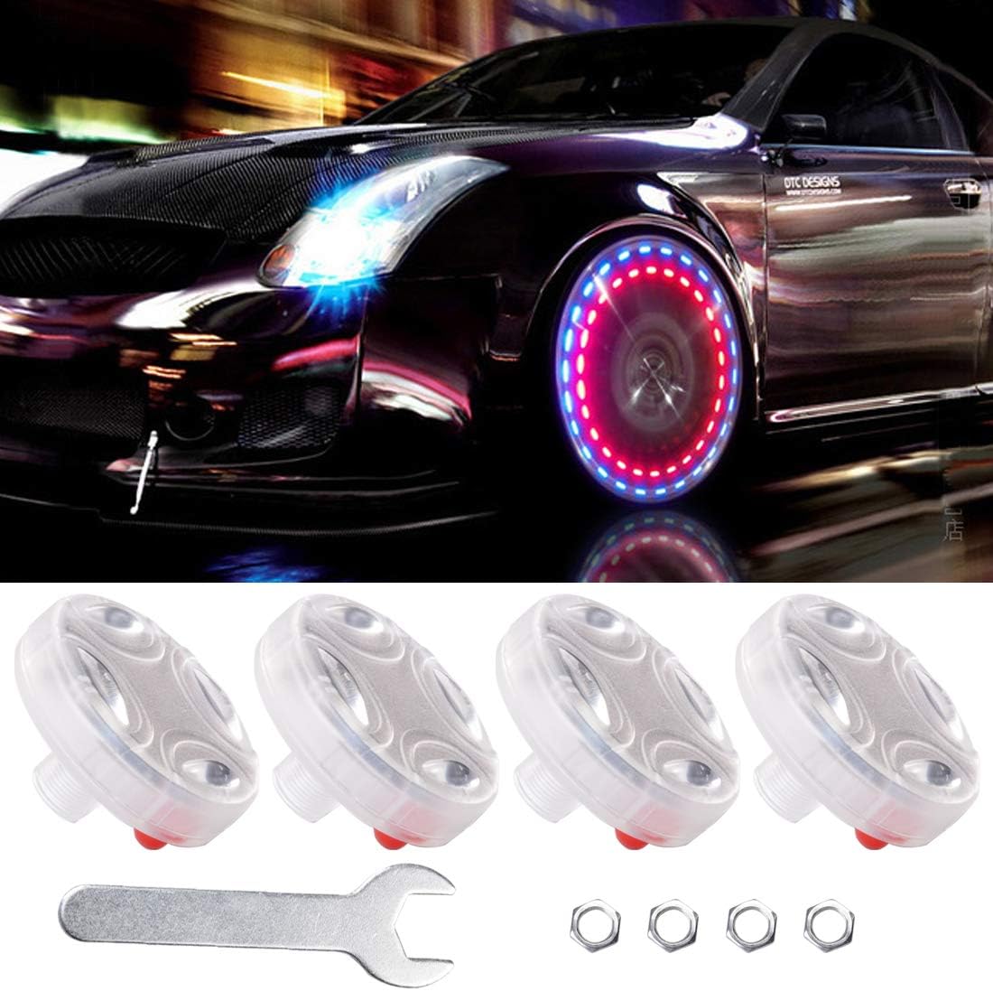 FICBOX 4 Pack Car Tire Wheel Lights Solar Car Wheel Tire Hub Light Motion Sensors Colorful LED Flashing Exterior Lights for Car Motorcycles Bicycles: Automotive