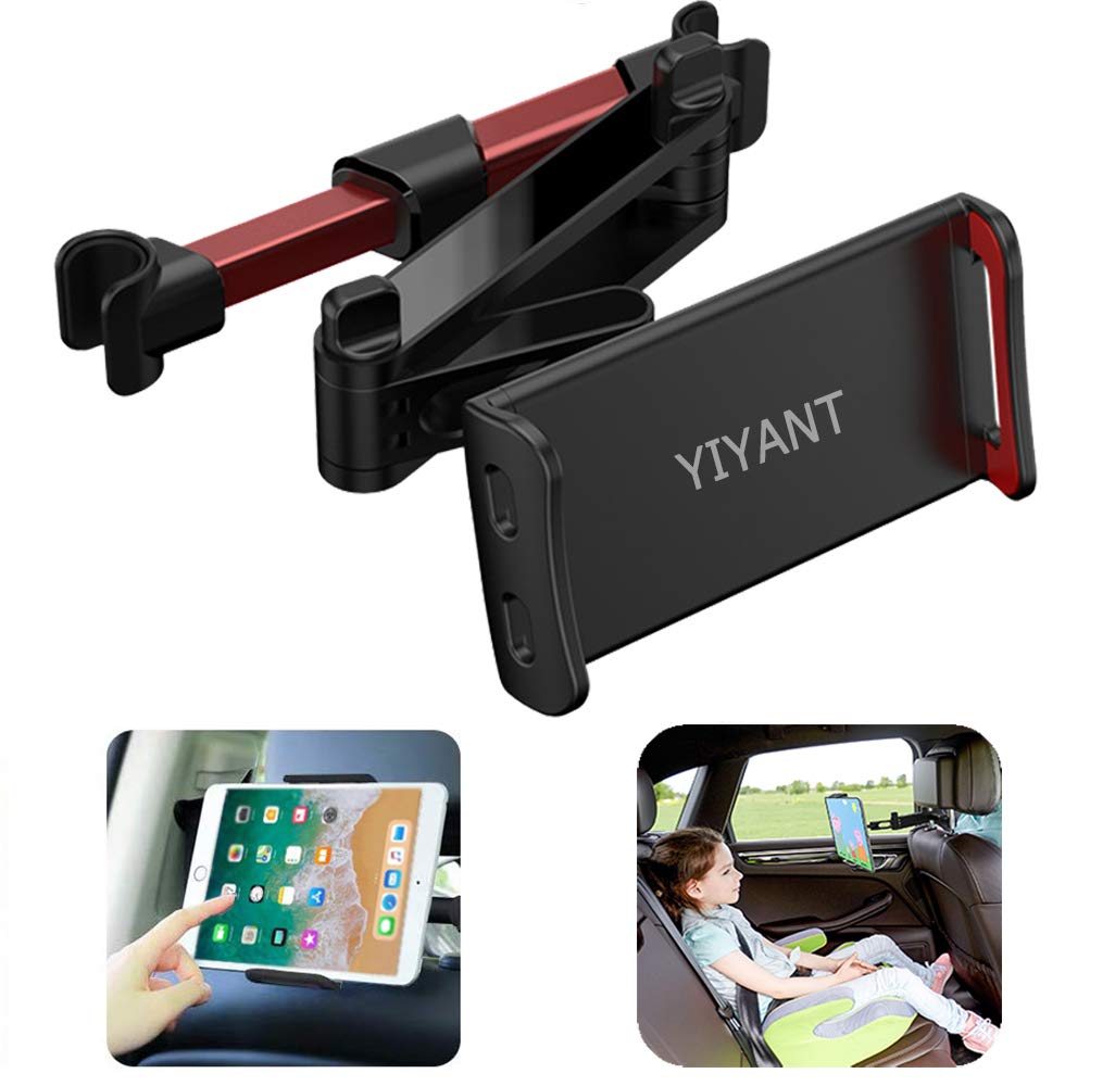 Car Headrest Mount, Stretchable Car Backseat Seat Mount/Tablet Headrest Holder Universal 360° Rotating Adjustable for all 4"-10.6" cellphones /Tablet iPad iPad Air iPad Mini,Samsung Galaxy (Red)