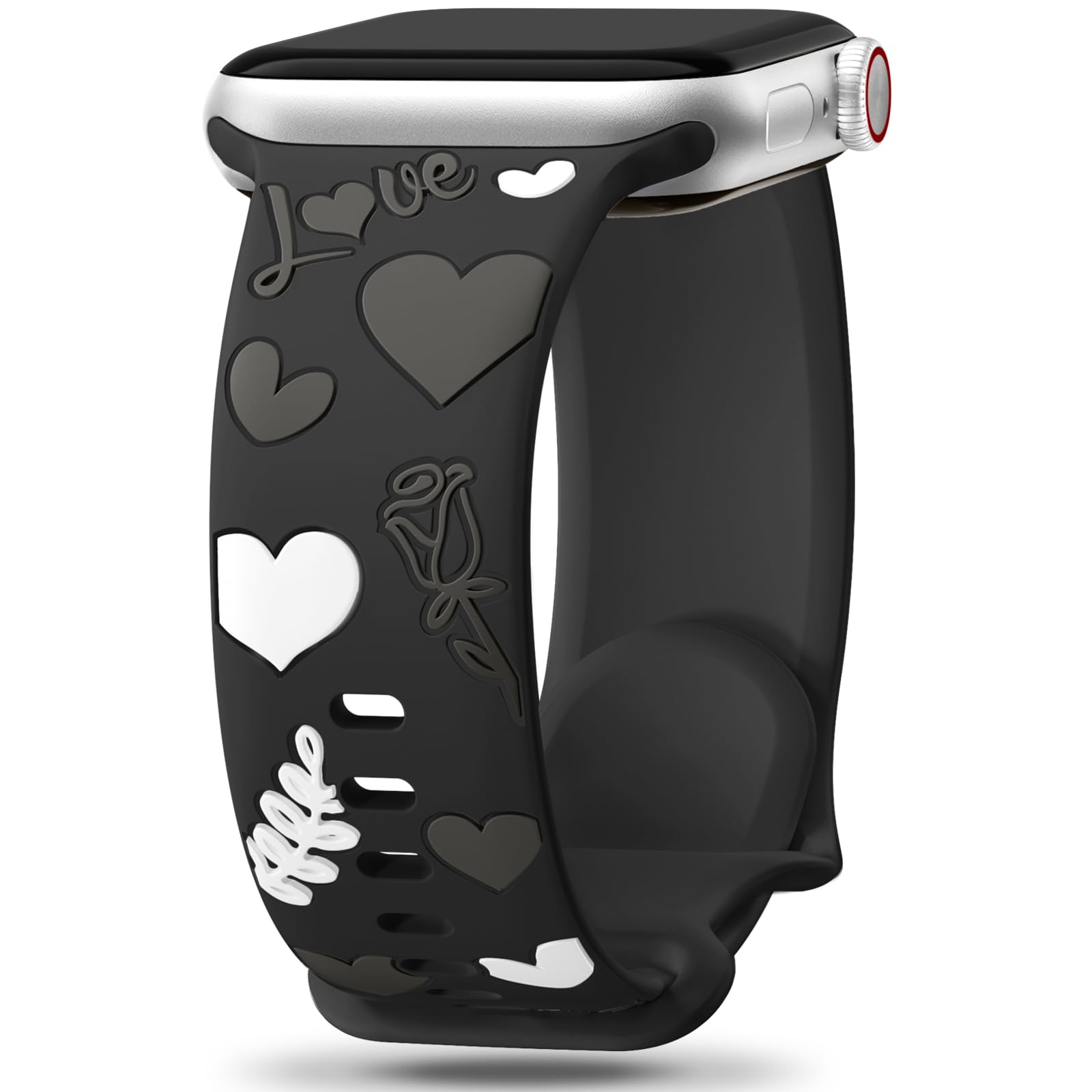 Witzon Cute Floral Band Compatible with Apple Watch Bands for Women 46mm 45mm 44mm 42mm 49mm 41mm 40mm 38mm, Engraved Flower Soft Silicone Dressy Strap for iWatch Series 11 10 9 8 7 6 5 4 SE 3 2 1