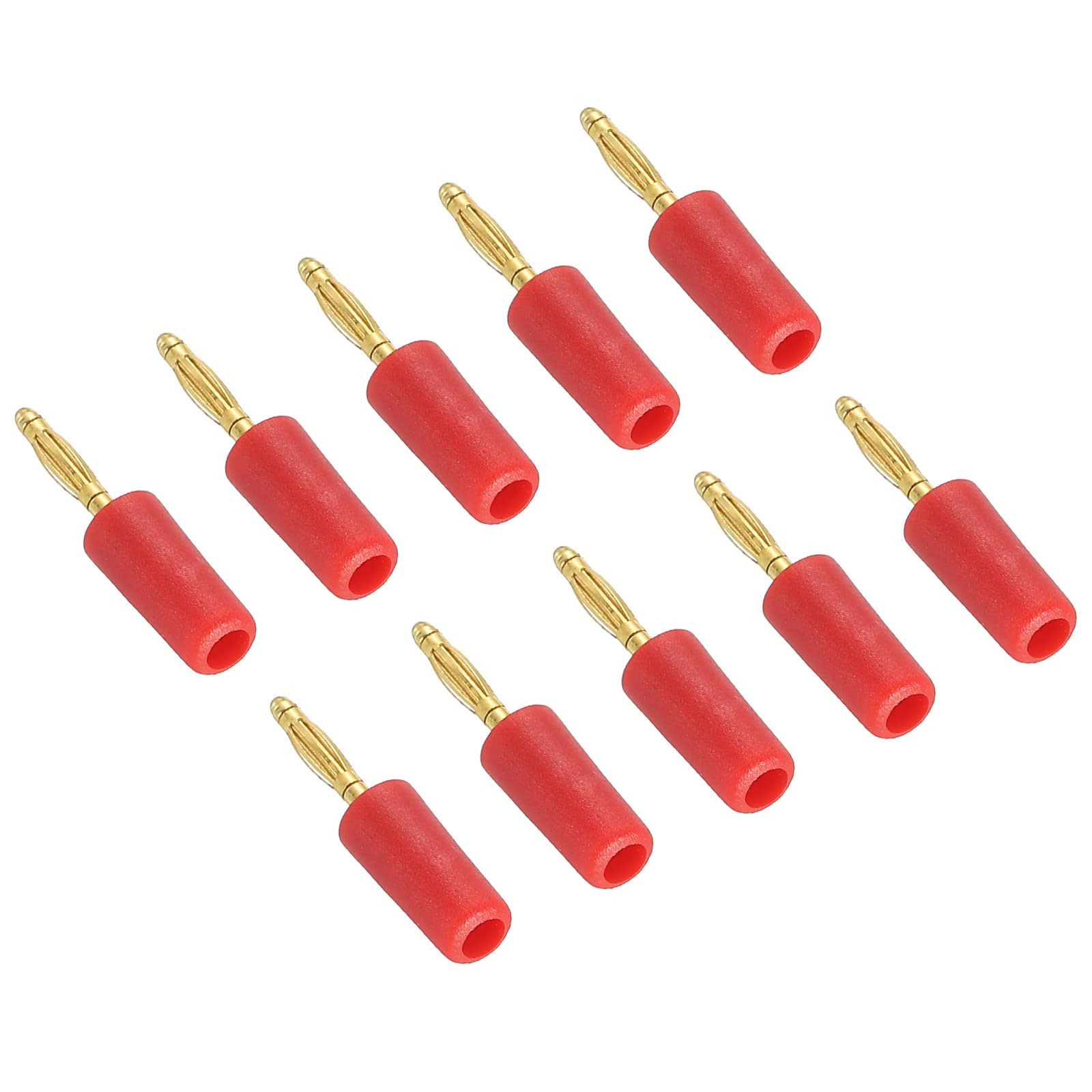 PATIKIL 10 Pack Banana Plugs Connector Speaker Banana Plug Connectors Solder Type 2mm Gold-Plated Copper Red for Speaker Wires, Sound Systems, Video Receivers, Home Theater