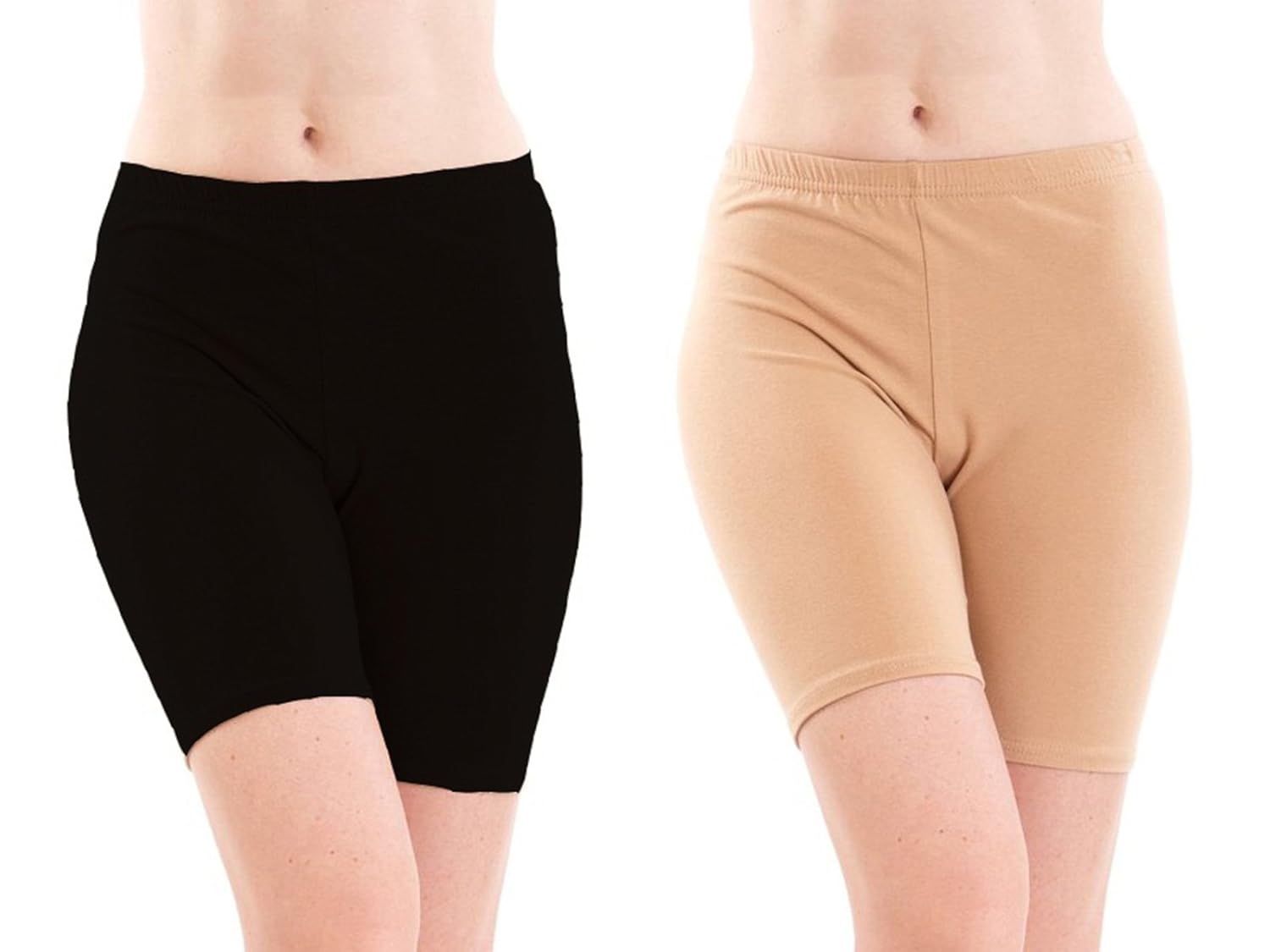 fashion line cotton cycling shorts for girls / women (black & beige, pack of 2)