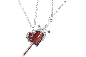 Gothic Red Heart And Sword Couple Necklace Love Sword Dagger Layered Pendant You are in My Heart Cool Matching Necklace, Jewe