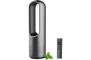 Hot and Cool Tower Fan with Remote, 18 Inch Bladeless Fan with 8H Timer, 8 Speeds, LED Display, Oscillating 80°, Air Circulat