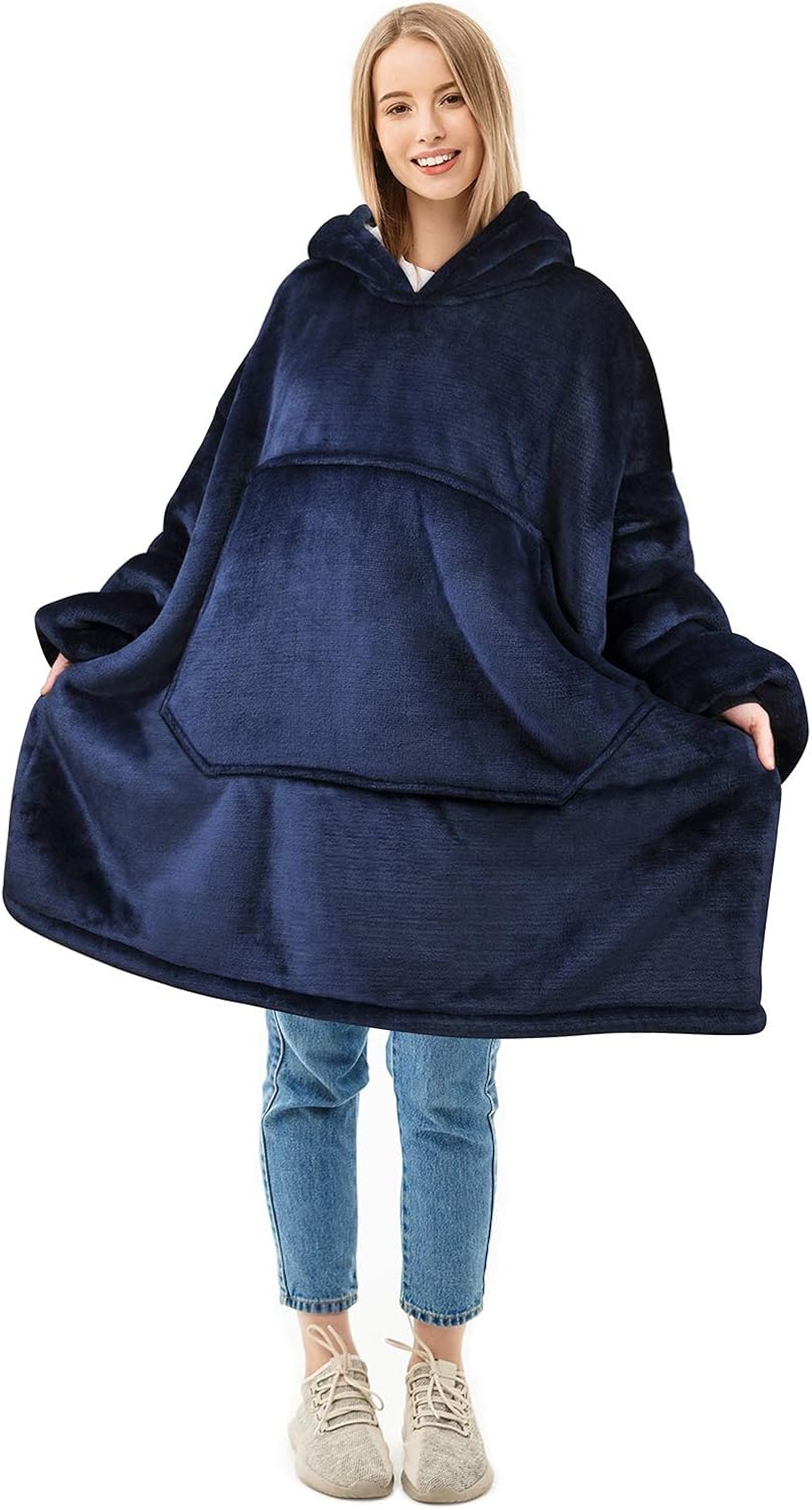 Oversized Blanket Sweatshirt, Super Soft Warm Cozy Wearable Sherpa Hoodie for Adults & Children, Reversible, Hood & Large Pocket, One Size, Multiple Colors