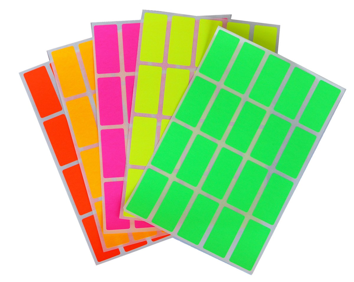 Color Coding Labels Rectangle Florescent neon 4cm x 1.9cm Rectangular Stickers in Bright Colors/Yellow/Pink/Orange/Green/Red (40mm x 19) - 400 Pack by Royal Green