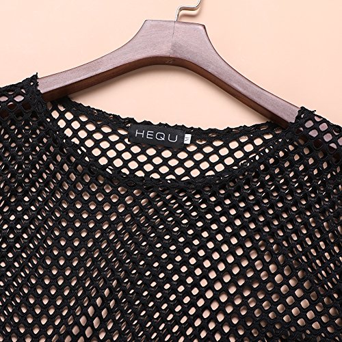 HEQU Men's Club Wear See Through Long Sleeve Fishnet Mesh Shirt Black L