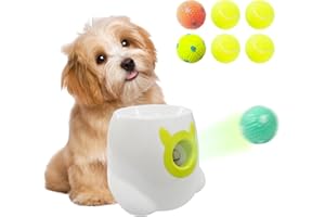 MKSY Automatic Dog Ball Launcher with 6 Balls, Dog Ball Throwing Machine Dog Interactive Toy Pet Ball Thrower Dog Fetch Toy for Small Medium Dogs (White)