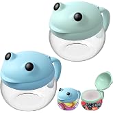 SELEWARE 2 Pack Toddler Snack Cups Spill-Proof Snack Containers for Kids | 12.3 Oz Plastic Baby Snack Catcher with Cute Frog Lid &amp; Handle, BPA-Free Tritan &amp; Silicone, Dishwasher Safe (Green &amp; Blue)