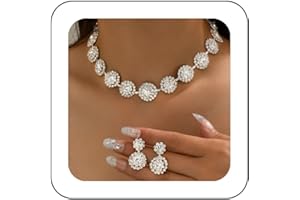 Unicra Bridal Wedding Jewelry Set Silver Rhinestone Necklace Earrings Sets Formal Costume Jewelry for Women and Brides