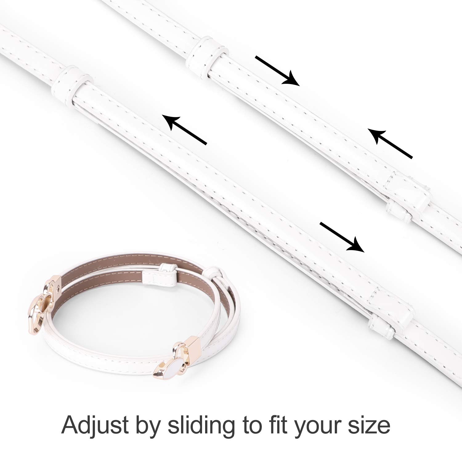 Patent Leather Skinny Women Belt Thin Waist Belts for Dresses with Interlocking Buckle